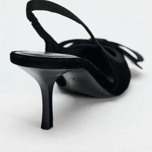 Zara Black Slingback Heels with Bow - Picture 5 of 5